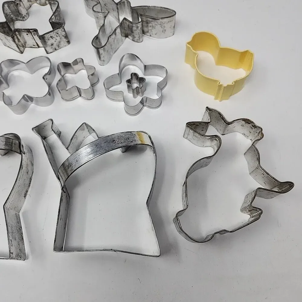 Vintage Metal Cookie Cutter Lot of 11 Spring Bunny Chick Flowers Frog Dragonfly